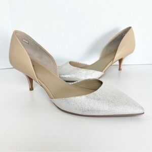 •GILI• Two-Toned Beige Metallic Leather Estelle D’Orsay Pointed Toe Pump Size 11